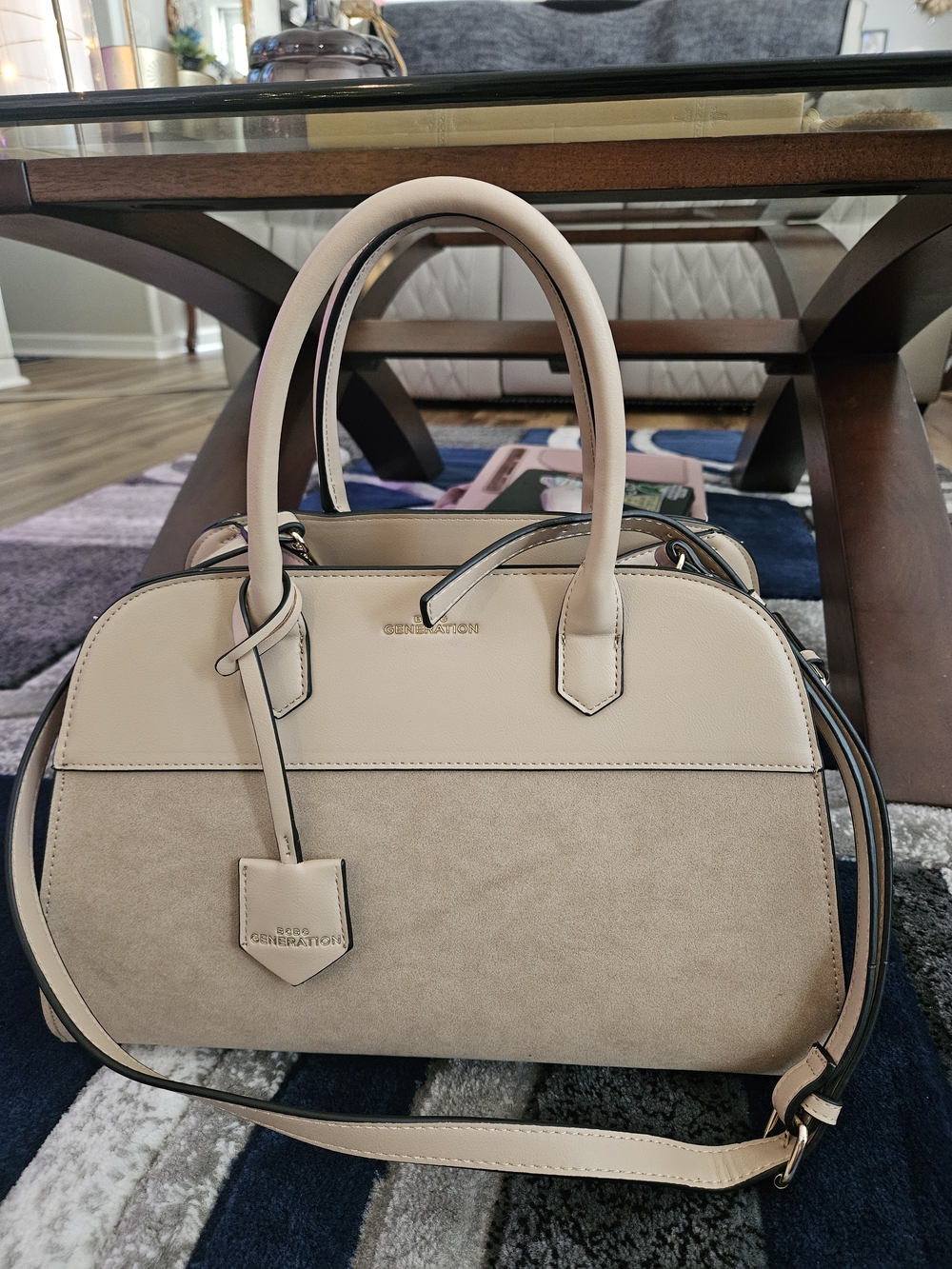 BCBGeneration Two-Tone Beige Satchel Handbag